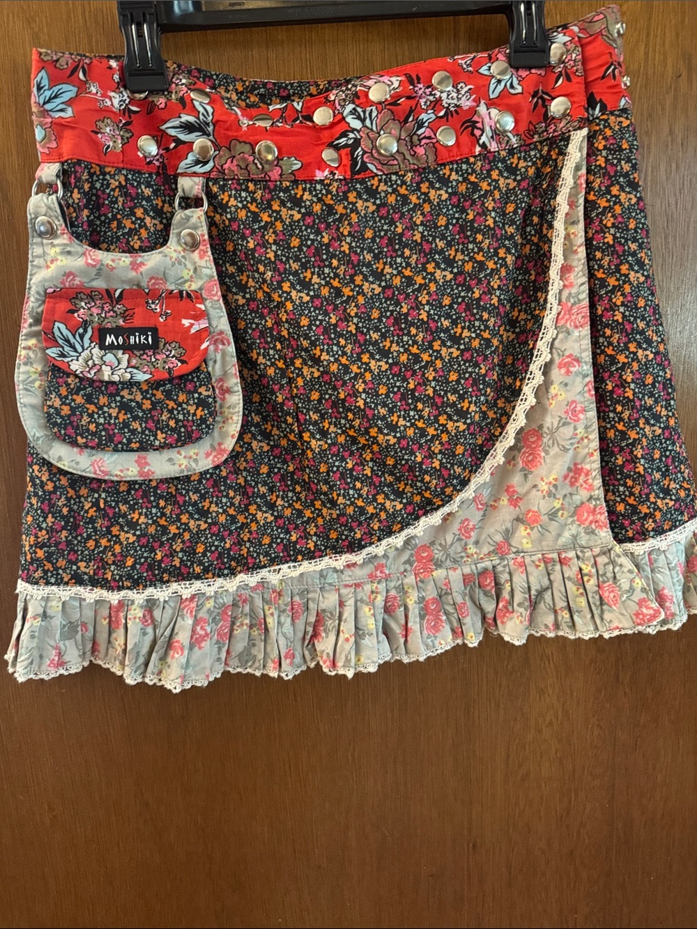 Floral Asymmetrical Mini Skirt in Black & Red